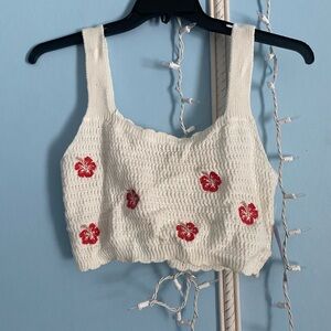 Wild Fable White and Red Floral Knit Crop Top
